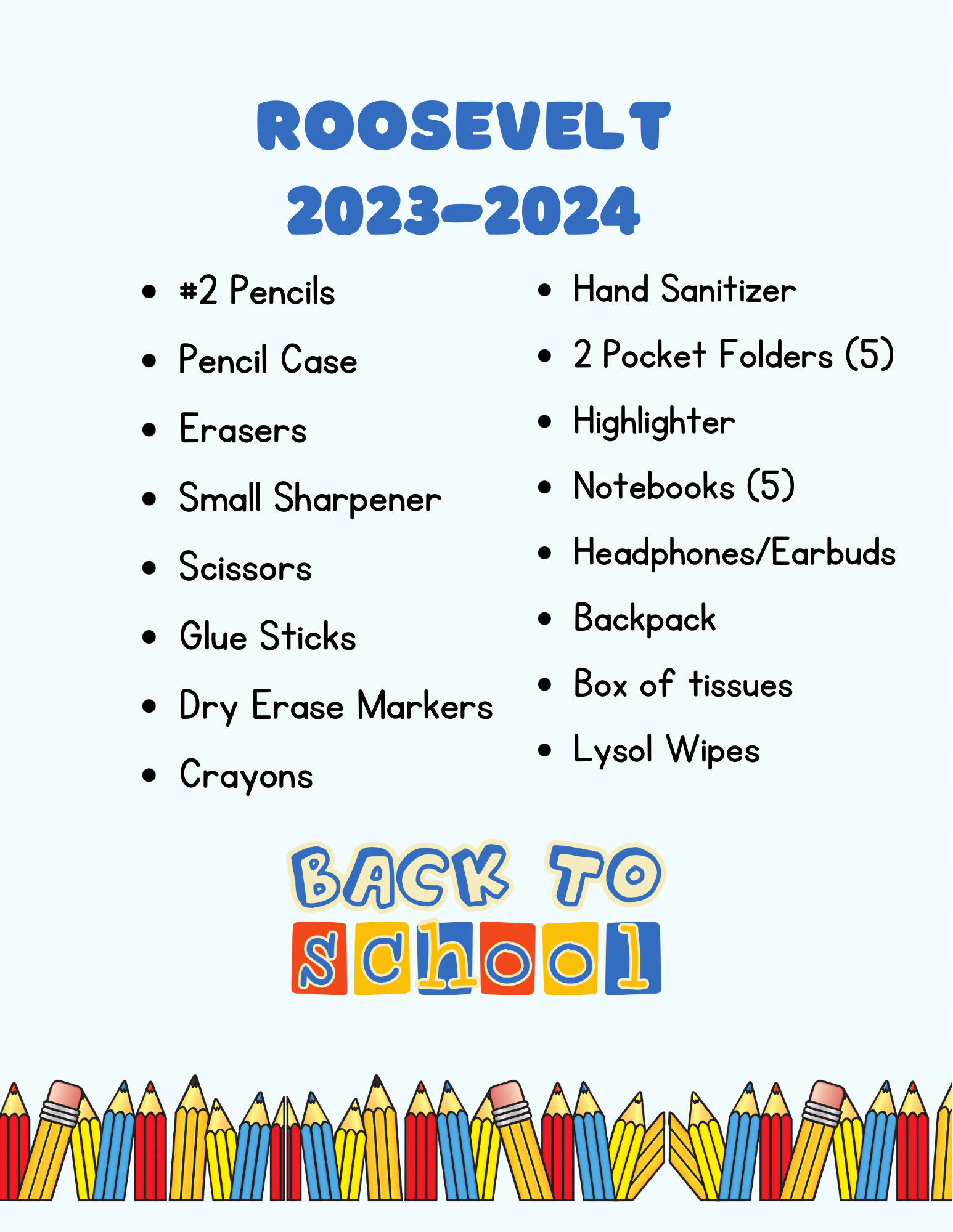 2019-2020 Supply List - Roosevelt Elementary School